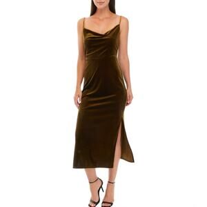 Taylor Velvet Cowl Neck Double Slit Maxi Dress Olive Green Prom Wedding Guest 10